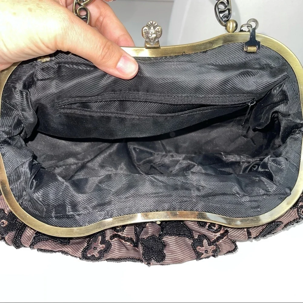 Vintage Inspired Black Gold Beaded Handbag Purse